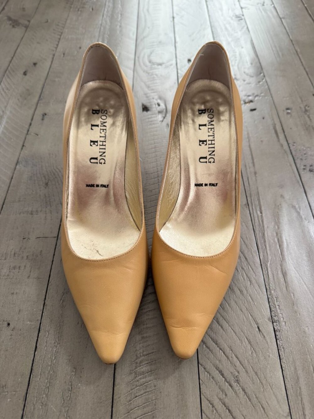 Something Bleu Italy Classic Pointed Toe Leather Kitten Heel Pumps Brown Size 6